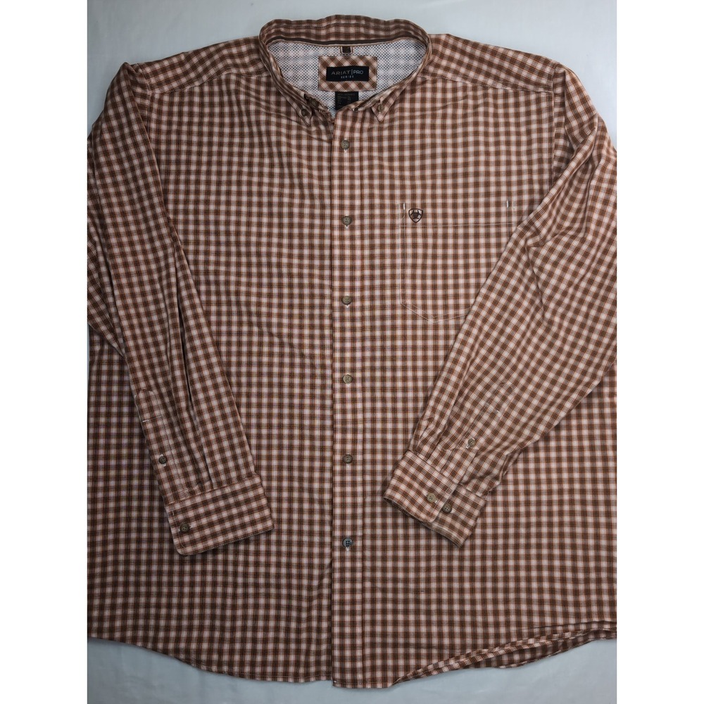 Ariat Mens XL Pro Series Garrison brown checked button-down long-sleeve shirt